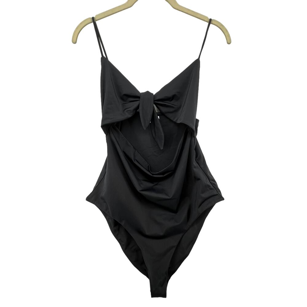Wilfred Size Large Swimsuit Bodysuit One Piece Black Tie Front Adjustable Straps